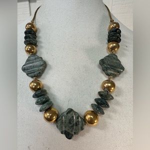 Heavy artisan carved green ocean jasper necklace